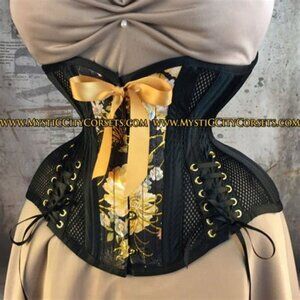 Mystic City Corset MCC36X Yellow/Black Brocade/Mesh Underbust Waspie - 20"
